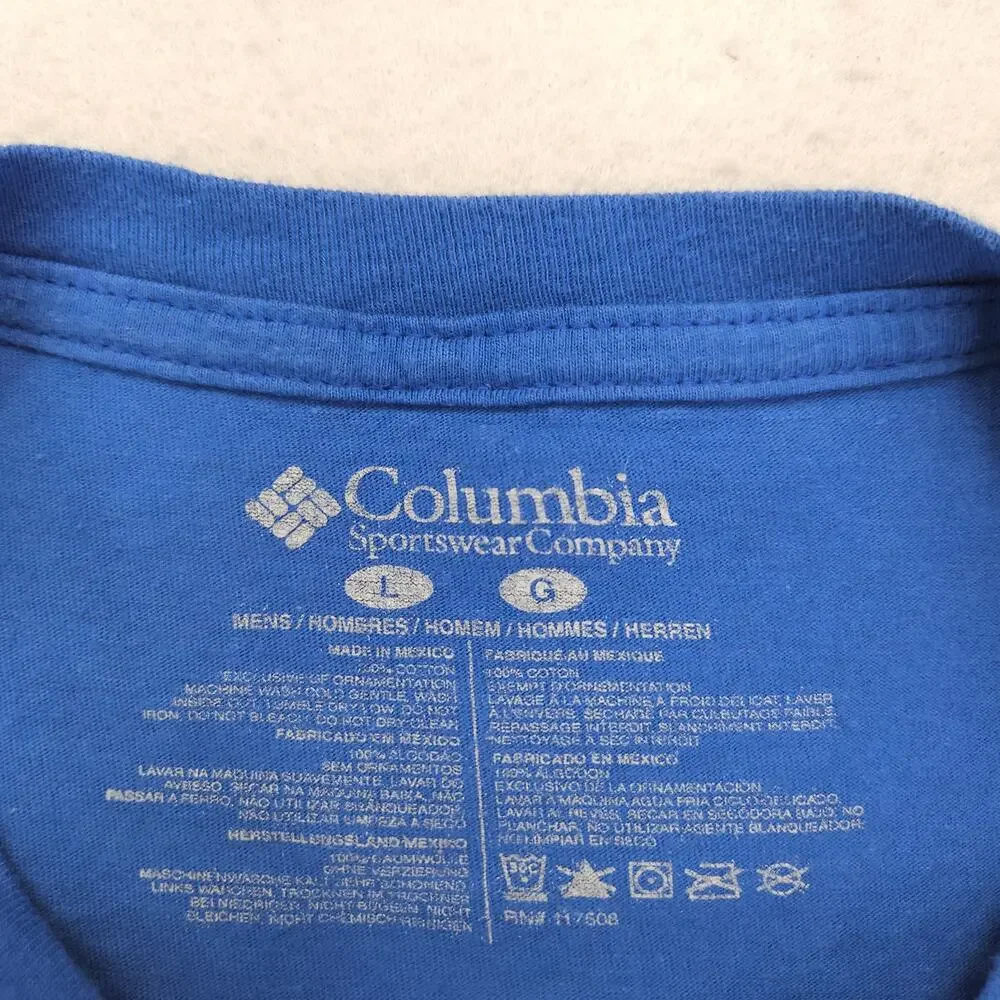 Columbia Short Sleeve Crew Neck Graphic T Shirt Mens Size Large L Blue - Picture 2 of 9